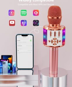 Ankuka Karaoke Microphone for Kids, Bluetooth Karaoke Microphone with LED Lights,Portable 4 in 1 Wireless Microphone Toys Christmas Birthday Gift Home Party Kids Toys for Girls Boys Adults(Rose Gold) Rose Gold 24 71Jpk83Er3L
