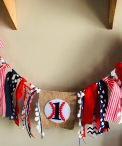 Baseball Banner for 1 St Birthday - First Birthday Decorations for Baseball Rag Tie Fabric Garland, Photo Booth Props Red White Blue, Birthday Souvenir and Gifts for Boy 36 71JqoREIF2L