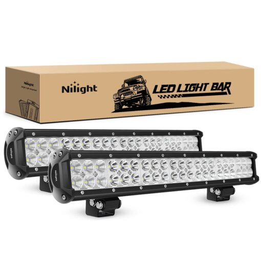 Nilight - NI06A-126W Light Bar 2PCS 20 Inch 126W LED Lights Spot Flood Combo Led Off Road Driving Lights Led Fog Lights Jeep Lights Boat Lighting LED Work Light ,2 Years Warranty