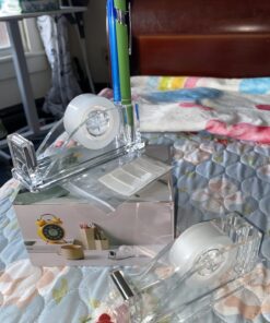 2-Piece Acrylic Tape Dispenser Desk Set - Durable, Stylish, and Versatile for Home, Office, or School - Fits Standard, Large, and Extra Large Tape Rolls - Desktop Convenience for Easy Organizing transparent 46 71JvcbG3awL
