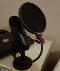 Dragonpad USA Microphone Pop Filter, for Blue Yeti, Blue Snowball - Flexible Gooseneck Microphone Mount and Double Layer Sound Shield Guard Windscreen black 51 71JxckfvE L