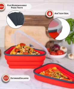 The Perfect Pizza Pack™ - Reusable Pizza Storage Container with 5 Microwavable Serving Trays - BPA-Free Adjustable Pizza Slice Container to Organize & Save Space, Red 1 Pack 28 71JyisOinL