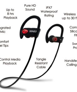 Senso Bluetooth Headphones, Best Wireless Sports Earbuds w/Mic IPX7 Waterproof HD Stereo Sweatproof Earphones for Gym Running Workout Noise Cancelling Earphones Earbuds Noise Cancelling Headsets 28 71Jyto0h2JL