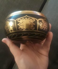 4" Exquisite Tibetan Singing Bowl Set for Meditation ~ Auspicious Eight Lucky Symbols, Buddha Eye & Dorje Painted ~ Silk Cushion & Wooden Mallet Included ~Handmade in Nepal by Thamelmart 32 71K 2HDA9RL