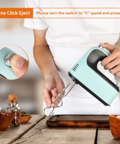 Yomelo 9-Speed Digital Hand Mixer Electric, 400W DC Motor with Snap-On Storage Case, Touch Button, Turbo Boost, 5 Stainless Steel Baking Handheld Accessories, Flat Beaters, Dough Hooks, Whisk (Ice Blue) Ice Blue 25 71K1Vuv5t0L 1