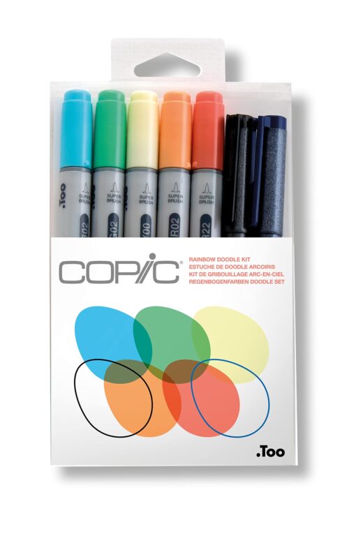 Copic Ciao Alcohol Markers, Doodle Kit Rainbow, 5 markers + 2 pens Art markers, alcohol markers, permanent marker, alcohol-based markers, illustration markers, brush tip marker, dual tip markers