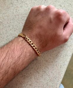 U7 Link Bracelets for Men, Stainless Steel/Black/Gold Plated Cuban Link Chain Bracelets, Unisex Chunky Bracelets, Xmas Fathers Day Jewelry for Him 03.Cuban link-7mm-gold 8.2 Inches 23 71K59XNGCAL