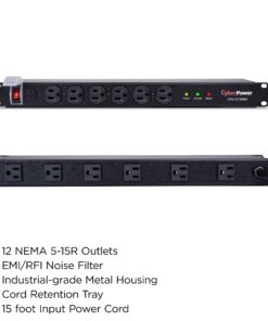 CyberPower CPS1215RMS Rackmount Surge Protector, 120V/15A, 12 Outlets, 15 ft Power Cord, 1U Rackmount 15A with Surge Protection Single 22 71K61Hv6Q1L