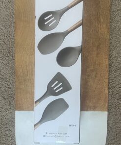 Miusco Non-Stick Silicone Kitchen Utensils Set with Natural Acacia Hard Wood Handle, 5 Pieces, Grey, BPA Free, Baking, Serving and Cooking Utensils Gray 31 71K6JgOQFL