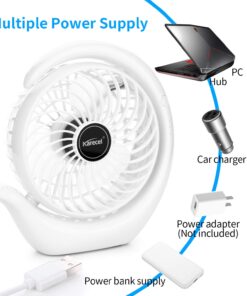 Karecel Rechargeable Fan Battery Operated Mini Desk Fan, 3 Speeds USB Personal Fan Portable Small Table Quiet Fan with True Long Life Battery, Strong Wind Desktop Fan for Travel Camping Office Home White 28 71K7jUuuv8L