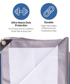 Kotap 12 x 20 Ft. Ultra Heavy-Duty Protection/Coverage Tarp, Superior Weave for Greater Longevity, 16-mil, Reversible, Multi-Use, Waterproof, Silver-White, 1-Pack (TUH-1220) Ultra Heavy Duty Protection, 16-mil Size: 12' X 20' 13 71KB7DFeUeL