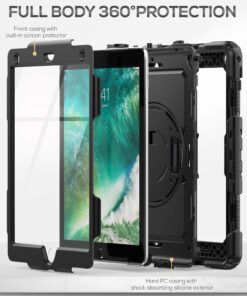 SEYMAC iPad 6th/5th Generation Case 9.7 Inch, Heavy Duty Protective Shockproof Case with Screen Protector, 360° Rotating Stand/Handle/Shoulder Strap for iPad 6th/ 5th Gen/Air 2/ Pro 9.7, Black 9.7 inch - For iPad 6th/5th Gen 29 71KBMLzX0yL