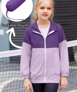 Arshiner Boys Girls Hooded Rain Jackets Waterproof Rain coats Packable Windbreaker for Kids Lightweight Jackets 5-6 Years Purple/Lilac 10 71KCalpkiKL