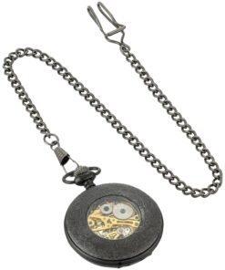 ShoppeWatch Men’s Pocket Watch with Chain | Hand Winding Vintage Pocket Watch | Classic Mechanical Movement Pocketwatch | 1920s Railroad Steampunk Costume Accessory Black 20 71KE1QWOPxL