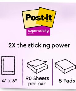 Alternative view of Post-it Super Sticky Notes, 4x6 in, 5 Pads, 2x the Sticking Power, Canary Yellow, Recyclable