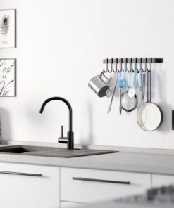 Wallniture Gourmet Kitchen Rail with 10 Hooks, Wall Mounted Wrought Iron Hanging Utensil Holder Rack with Black 17 Inch 20 71KGa2fjYIL