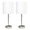 LimeLights LT2024-WHT Brushed Steel Stick Table Desk Lamp with Charging Outlet and Drum Fabric Shade, White 1 34 71KJcbvJ2yL