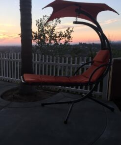 Best Choice Products Outdoor Hanging Curved Steel Chaise Lounge Chair Swing w/Built-in Pillow and Removable Canopy, Orange 45 71KJxSvD 1L