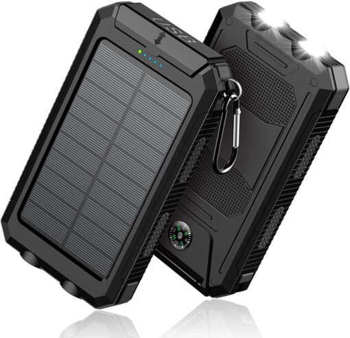 Feeke Solar-Charger-Power-Bank - 36800mAh Portable Charger,QC3.0 Fast Charger Dual USB Port Built-in Led Flashlight and Compass for All Cell Phone and Electronic Devices(Deep Black) Deep Black