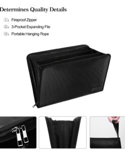 Expanding File Folder Important Document Organizer Fireproof & Waterproof Document Bag with A4 Size 3 Pockets Zipper Closure Non-Itchy Silicone Coated Portable Filing Wallet Pouch(14.3inx9.8inx1.6in) Black,3 Pockets 9 71KLKmBOxZL