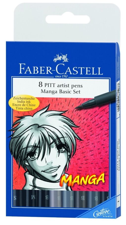 Faber-castell Manga Pitt Artist Pens 8/pkg 5 Shades of Gray 3 Assorted Tip Black 167107