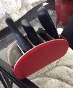 Londo Remote Control Holder with 5 Pockets - Store DVD, Blu-Ray, TV, Roku or Apple TV Remotes - PU Leather with Suede Lining - Slim, Compact Living or Bedroom Storage Red 17 71KOeZePbWL