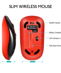 LeadsaiL Wireless Computer Mouse, 2.4G Portable Slim USB Mouse, Silent Click Cordless Mouse 3 Adjustable Levels, 4 Buttons Laptop Mouse for Windows Mac PC Notebook AA Battery-Red 30 71KP3KdaPuL