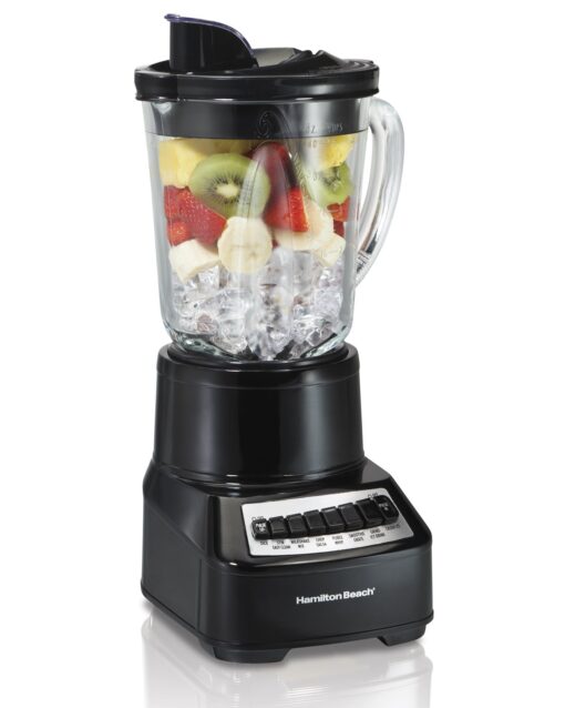 Hamilton Beach Wave Crusher Blender For Shakes and Smoothies With 40 Oz Glass Jar and 14 Functions, Ice Sabre Blades & 700 Watts for Consistently Smooth Results, Black & Stainless Steel (54220)