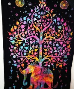 Marubhumi Psychedelic Mandala Hippy Tie Dye Tree of Life Room Decorations Tapestry Wall Hanging Tapestries (Multi Black, Twin Size, 85 x 55 Inch) Multi Black 22 71KR2P2TrwL