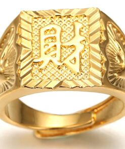 Halukakah Mens Gold Ring Diamond 3PCs Set,18K Real Gold/Platinum Filled Kanji Rich/Luck/Wealth Lab Diamonds Prong Set Size Adjustable,Gift for Men Gold Plated 3 Rings Set 24 71KRKp3rCvL