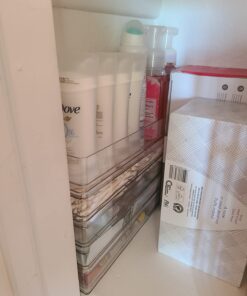 STORi SimpleSort 6-Piece Stackable Clear Drawer Organizer Set | 12" x 3" x 2" Rectangle Trays | Narrow Makeup Vanity Storage Bins and Office Desk Drawer Dividers | Made in USA 12x3x2" (Set of 6) 31 71KRmnsV35L