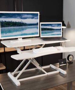 VIVO 36 inch Desk Converter, K Series, Height Adjustable Sit to Stand Riser, Dual Monitor and Laptop Workstation with Wide Keyboard Tray, White, DESK-V036KW 36" 21 71KSFQS1jFL