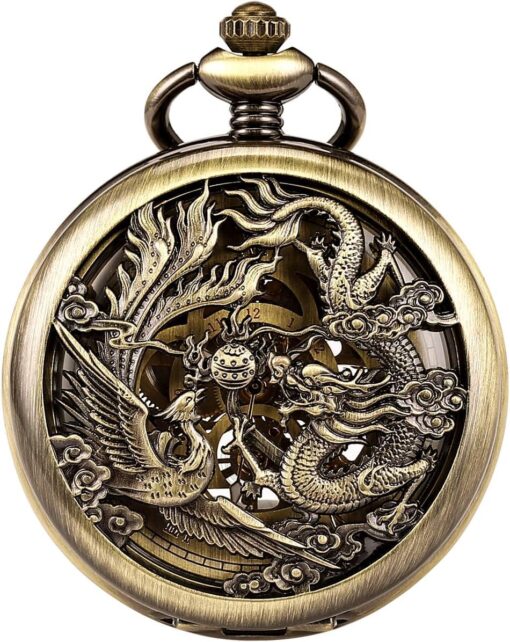 SIBOSUN Mechanical Pocket Watch for Men Antique Pocket Watch with Chain Steampunk Skeleton Mens Pocket Watches with Gift Box 46. bronze