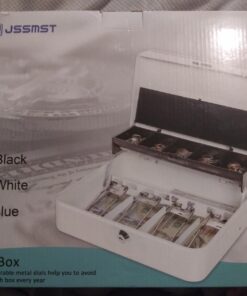 Jssmst Large Locking Cash Box with Money Tray, Lock Box with Security Cable Metal Money Box with Key Lock, Black, CB02304XL Black Key Lock 46 71KVpEojEXL