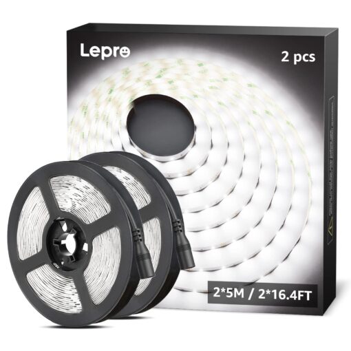 Lepro 12V LED Strip Light, Flexible, SMD 2835, 300 LEDs, 32.8ft Tape Light for Home, Kitchen, Party, Christmas and More, Non-Waterproof, Daylight White, Pack of 2(Not Include Power Adapter) 32.8 ft