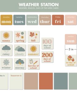 The Ultimate Classroom Calendar Pocket Chart for Kids - Simplified Calendar with Educational Cards for Easy Learning - Fun Boho Classroom/Teacher Must Have Supplies That Fits Nicely w/Any School Decor Calendar for Kids 29 71KYruZySJL