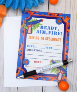 Dart Gun Birthday Party Invitations, 20 5"x7" Fill In Cards with Twenty White Envelopes by AmandaCreation 20 71KZ KGjO L
