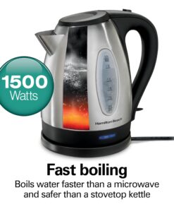 Hamilton Beach Electric Tea Kettle, Water Boiler & Heater, 1.7 Liter, Cordless Serving, 1500 Watts for Fast Boiling, Auto-Shutoff and Boil-Dry Protection, Stainless Steel (40880) 1.7 L 26 71KZrD5OcML