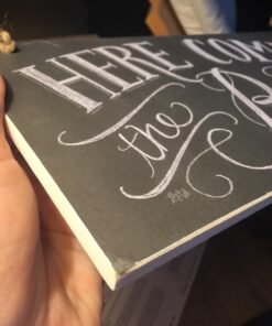 Primitives by Kathy 26915 Chalk Art Wedding Hanging Sign, 12 x 6-Inches, Here Comes the Bride 22 71Kc83u9klL