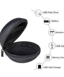 Earbuds Case 2 Pack - GLCON Small Electronic Zipper Case - Shockproof Hard EVA Storage Pouch Zipper Carrying Case for Airpods, Earphone, Ear Bud, Adapter, Cable, Charger, Headset - Black 22 71KfydRyO4L