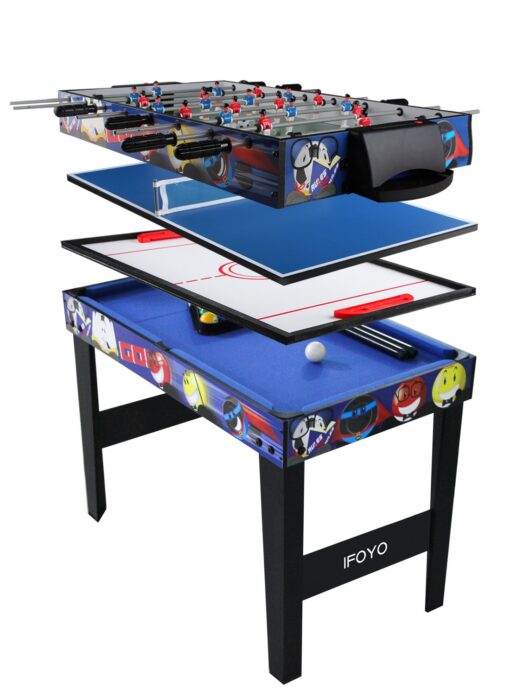 IFOYO Multi Function Combo Game Table, Steady 4 in 1 Pool Table for Kids, Hockey Table, Soccer Football Table, Table Tennis Table,Ideal for Kids, 31.5 Inches, Blue