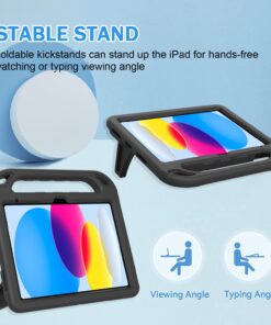 BMOUO Kids Case for iPad 10th Generation 10.9 inch 2022 - with Built-in Screen Protector, Shockproof Light Weight Covertible Handle Stand 10.9” 2022 iPad 10th Gen Case for Kids Toddlers Girls, Black 14 71KgO3LfcKL