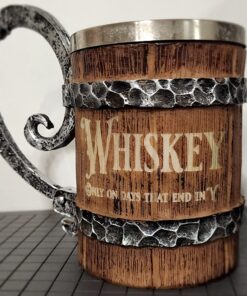 Kndatle Handmade Wooden Barrel Beer Mug, Bucket Shaped Drinkware with Handle, Stainless Steel Double Wall Cocktail Mug for Bar Restaurant, Vintage Bar Accessories (18 oz) 27 71KgUuaxnHL