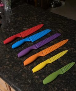 Amazon Basics Color-Coded Kitchen 12-Piece Knife Set, 6 Knives with 6 Blade Guards, Multicolor, 13.88 x 4.13 x 1.38 inch 27 71Khv4jG5L