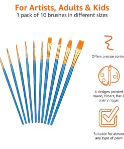 Amazon Basics Paint Brush Set, PBT Paint Brushes for Acrylic, Oil, Watercolor, 10 Brush Sizes 1 24 71KiCu3QW8L