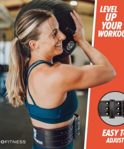 Weight Lifting Belt (5mm Thick) - Leather Weight Lifting Belt for Women & Men - Functional Workout Belt - Gym Belt for Weightlifting, Powerlifting, Squat & Deadlift - Adjustable Weightlifting Belt Black/Red Medium 35 71Kif1pXyPL