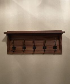 Rustic Wall Mounted Coat Rack Shelf - Brown Wooden Country Style 24" Entryway Shelf with 5 Rustic Hooks - Solid Pine Wood. Perfect touch for your Entryway, Mudroom, Kitchen, Bathroom and More (Brown) 1- Rustic Brown 34 71KjANKQWWL