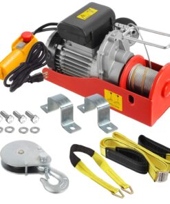 Partsam 440Lbs Lift Electric Hoist Crane Remote Control Power System, 110V Electric Hoist Zinc-Plated Steel Wire Overhead Crane Garage Ceiling Pulley Winch w/Straps (w/Emergency Stop Switch) 37 71KjQL1zZtL