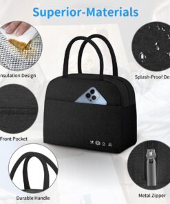 DALINDA Lunch Bag Lunch Box for Women Men Reusable Insulated Lunch Tote Bag,Leakproof Thermal Cooler Sack Food Handbags Case High Capacity forTravel Work School Picnic- Black 27 71Kjrfk3axL