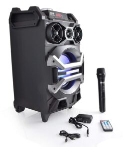 Pyle 500 Watt Outdoor Portable BT Connectivity Karaoke Speaker System - PA Stereo with 8" Subwoofer, DJ Lights Rechargeable Battery Microphone, Recording Ability, MP3/USB/SD/FM Radio - PWMA325BT 20 71KkGmdToFL